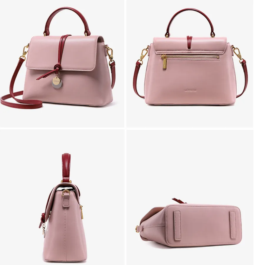 LAFESTIN LEATHER SHOULDER BAG WITH RED BELT EMBELLISHED 619551