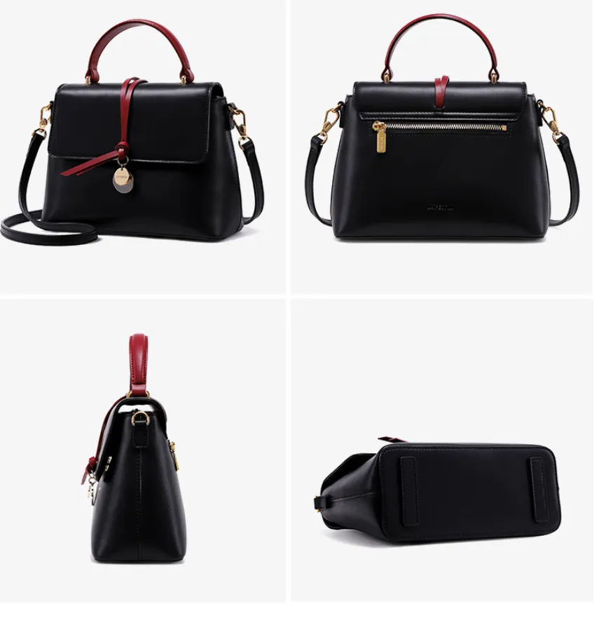 LAFESTIN LEATHER SHOULDER BAG WITH RED BELT EMBELLISHED 619551