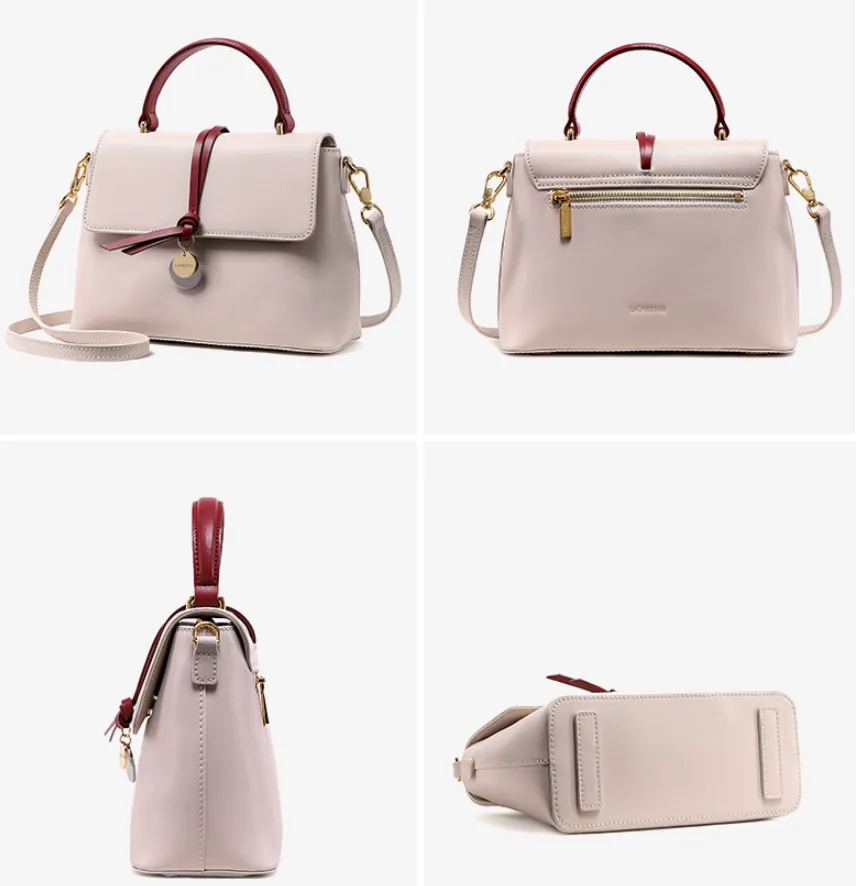 LAFESTIN LEATHER SHOULDER BAG WITH RED BELT EMBELLISHED 619551