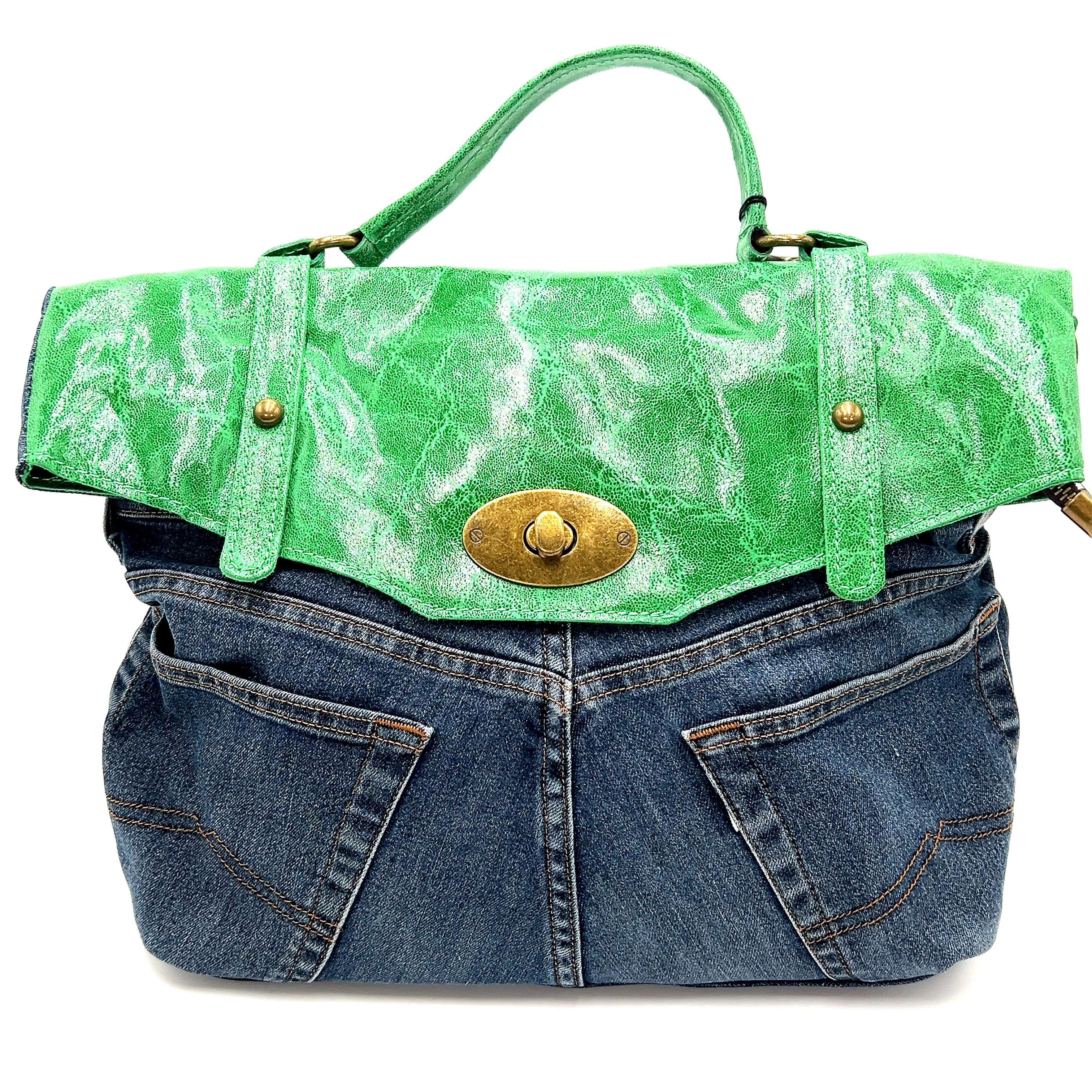 Leather Top Denim Purse