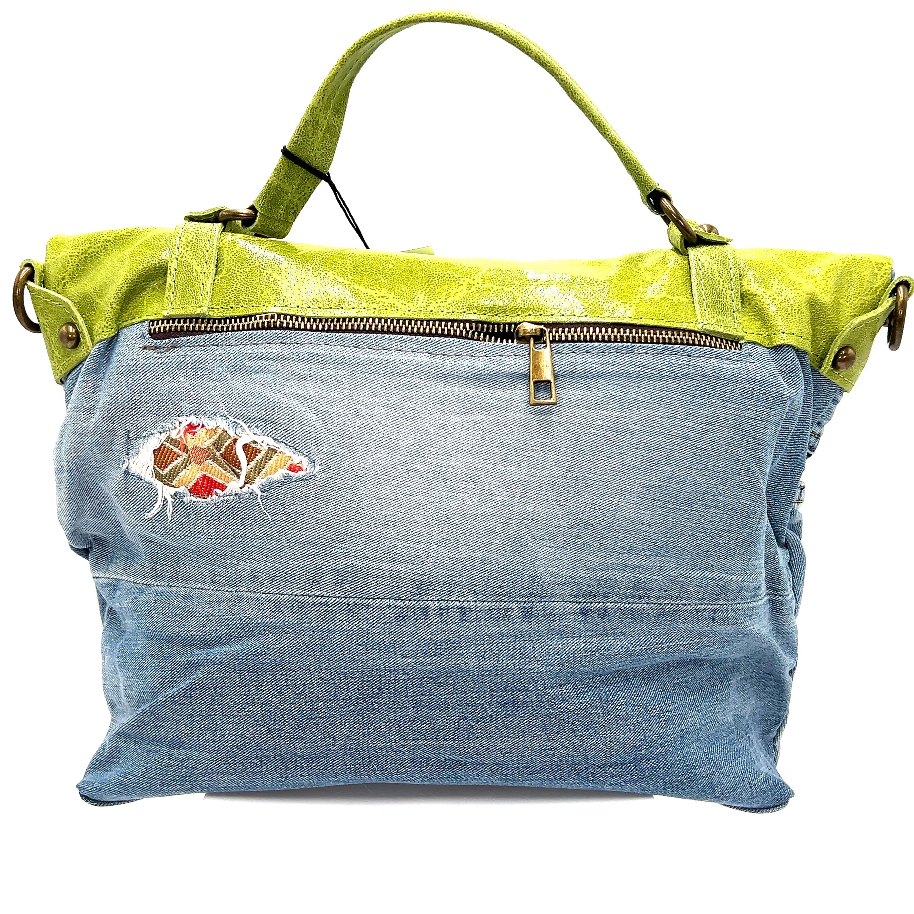 Leather Top Denim Purse