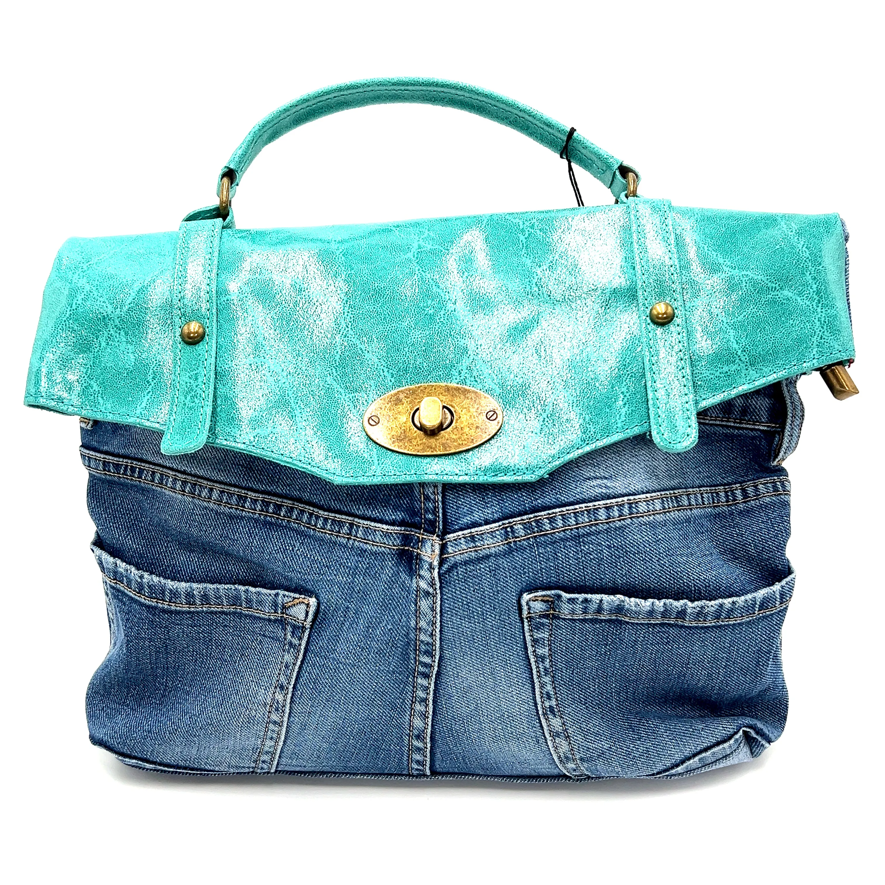 Leather Top Denim Purse