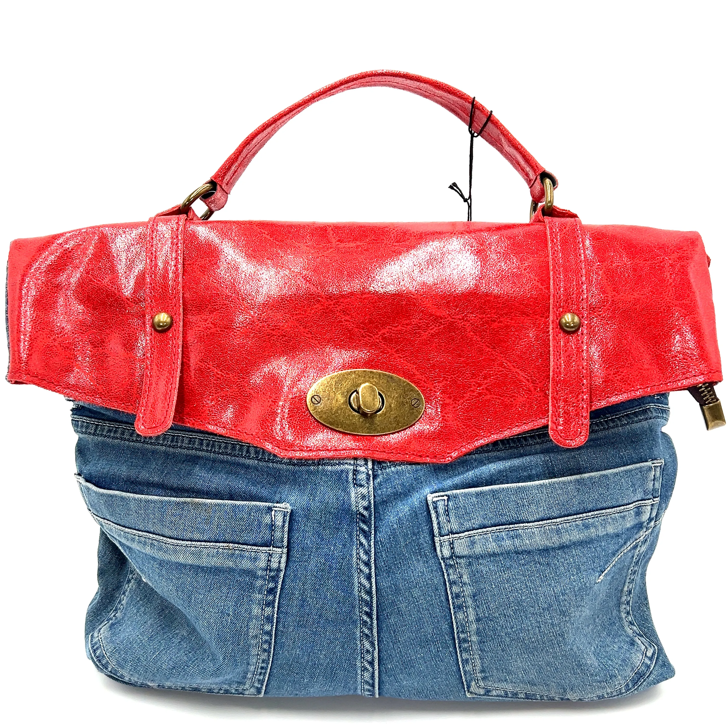 Leather Top Denim Purse