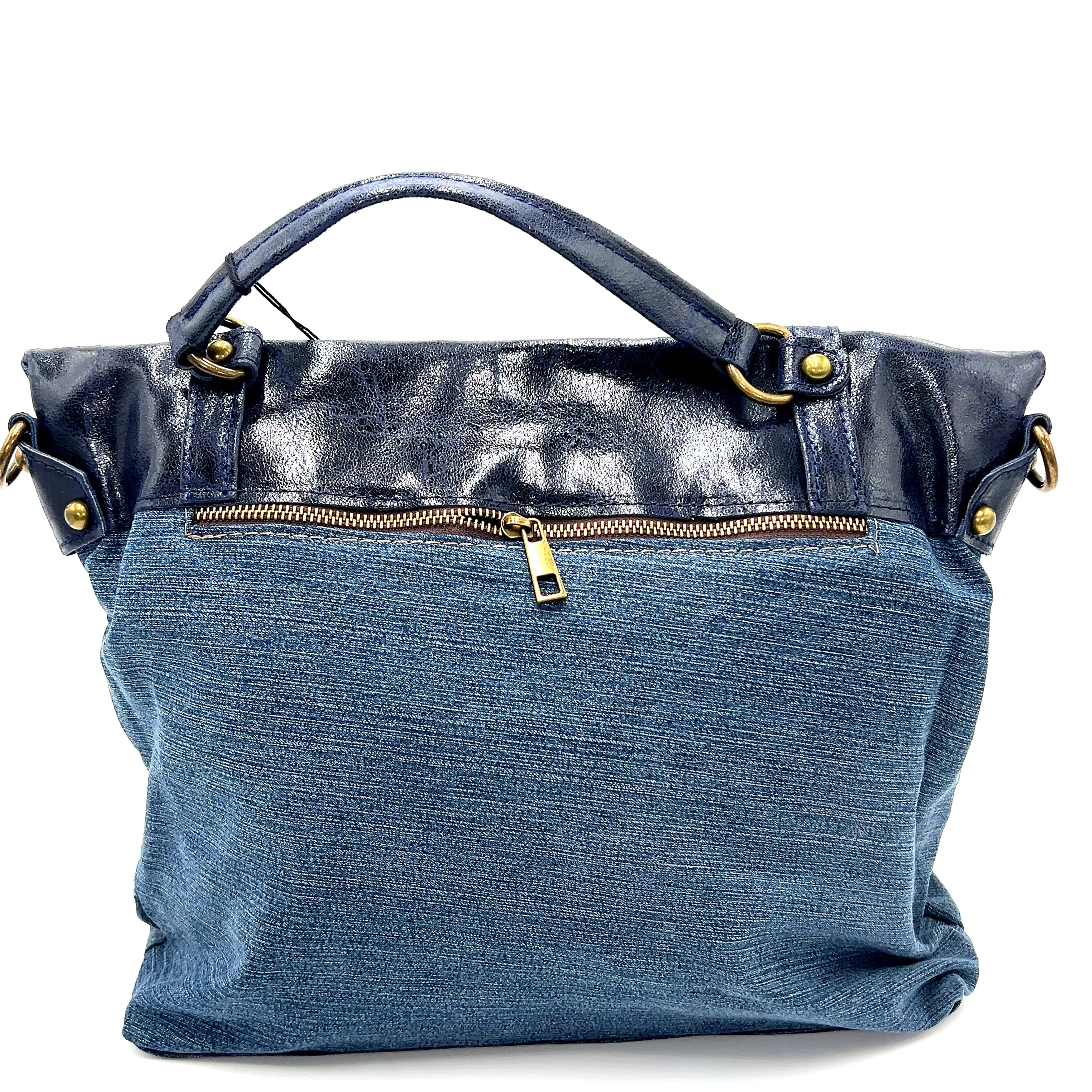 Leather Top Denim Purse