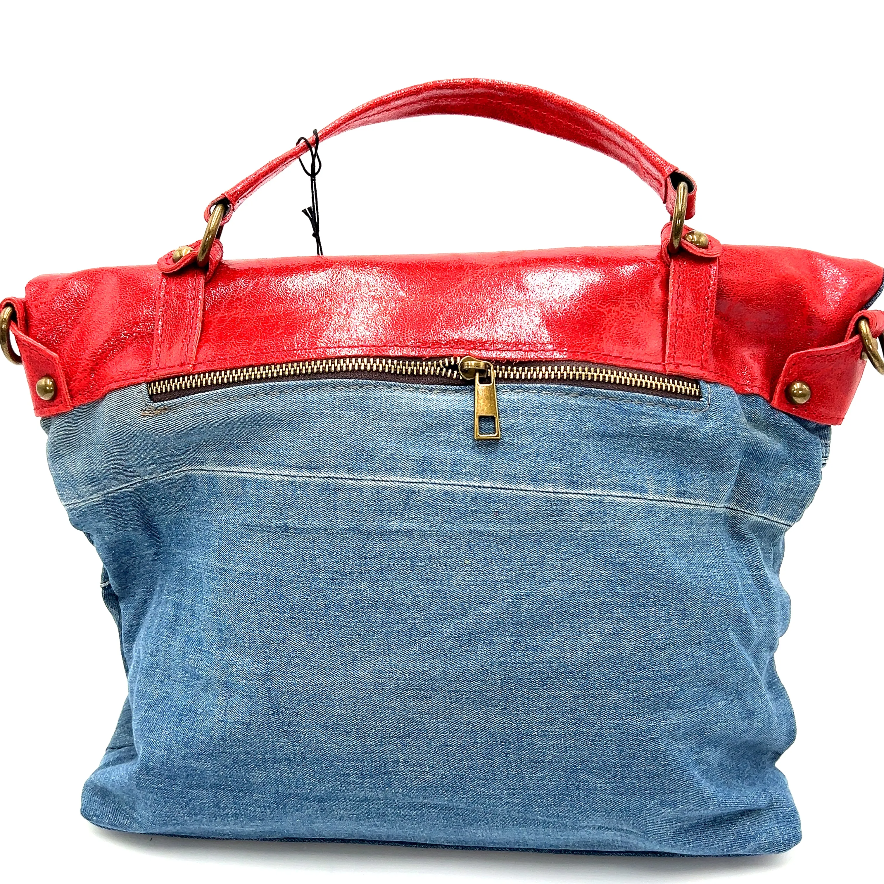 Leather Top Denim Purse