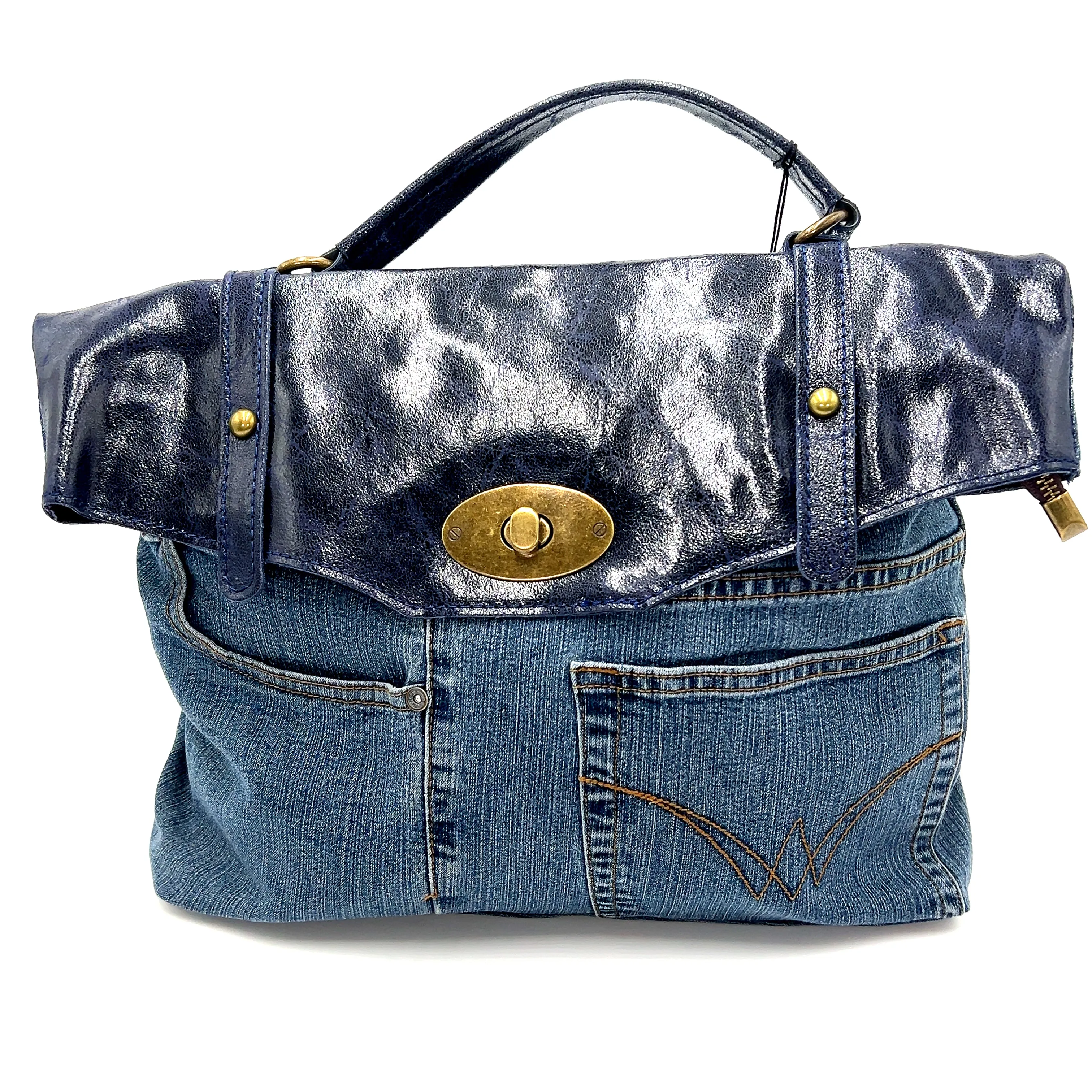 Leather Top Denim Purse