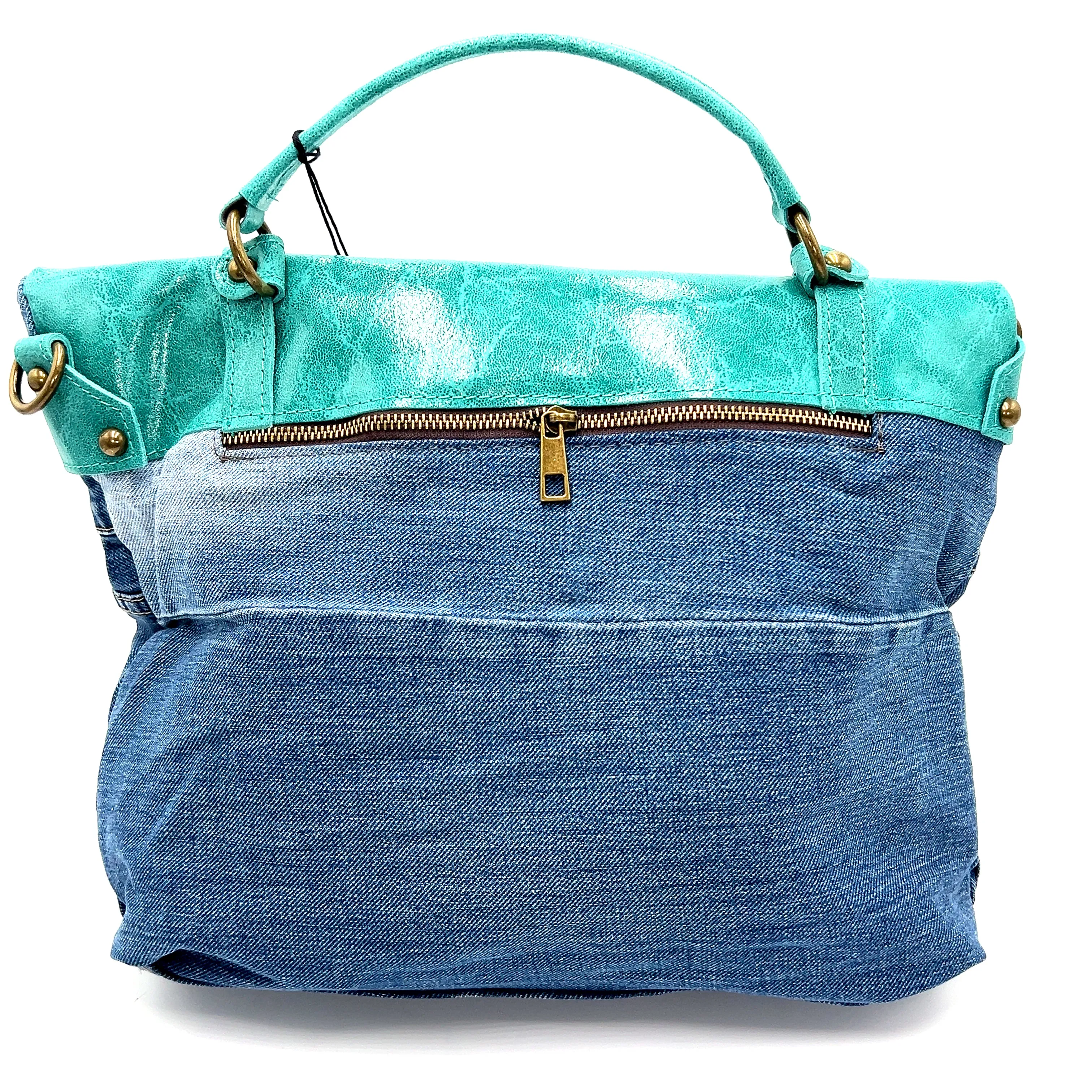Leather Top Denim Purse