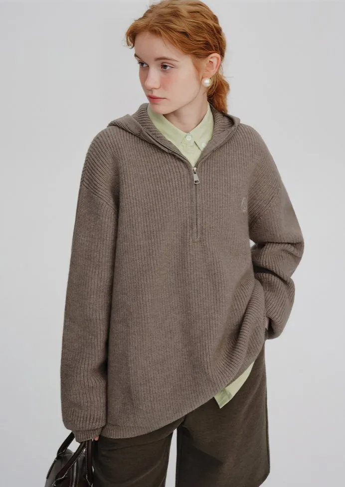 LOOSE HALF ZIP HOODIE KNIT