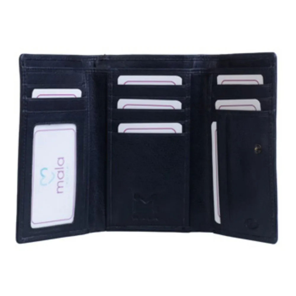 Mala Leather Black RFID Steed Tri Fold Purse