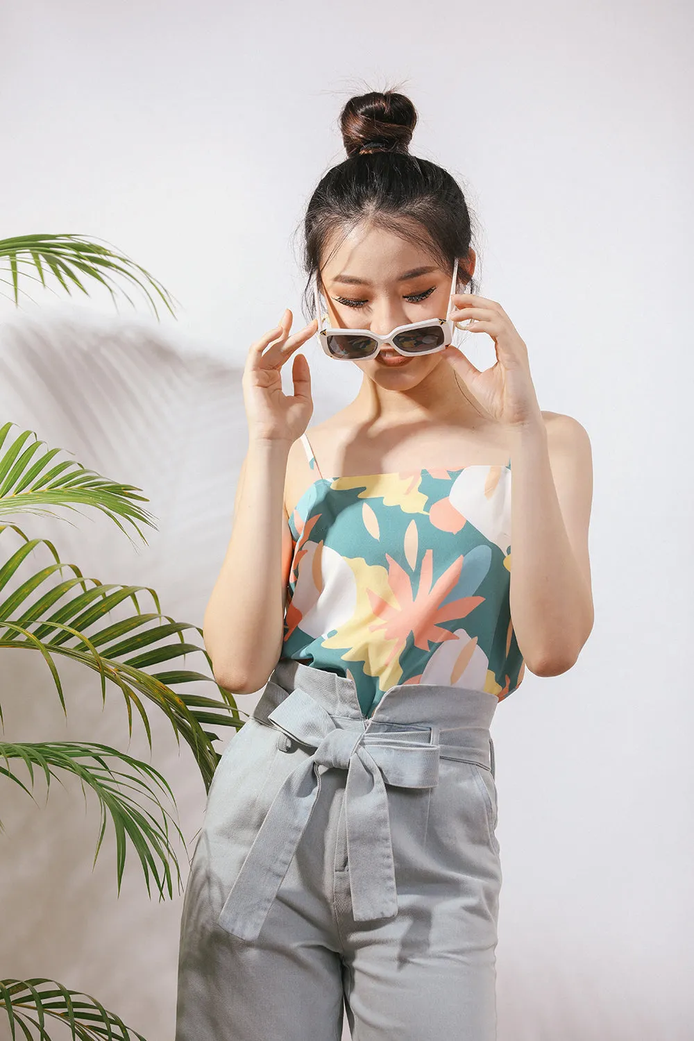 Mariella Play Cami Abstract Print Top in Sage (Reversible)