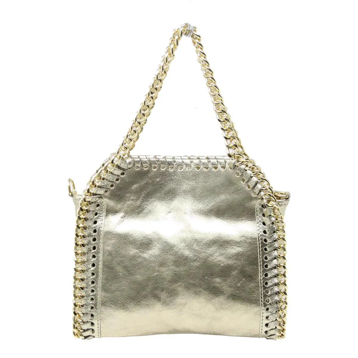 Metallic Luxe Chain Leather Bag - Gold