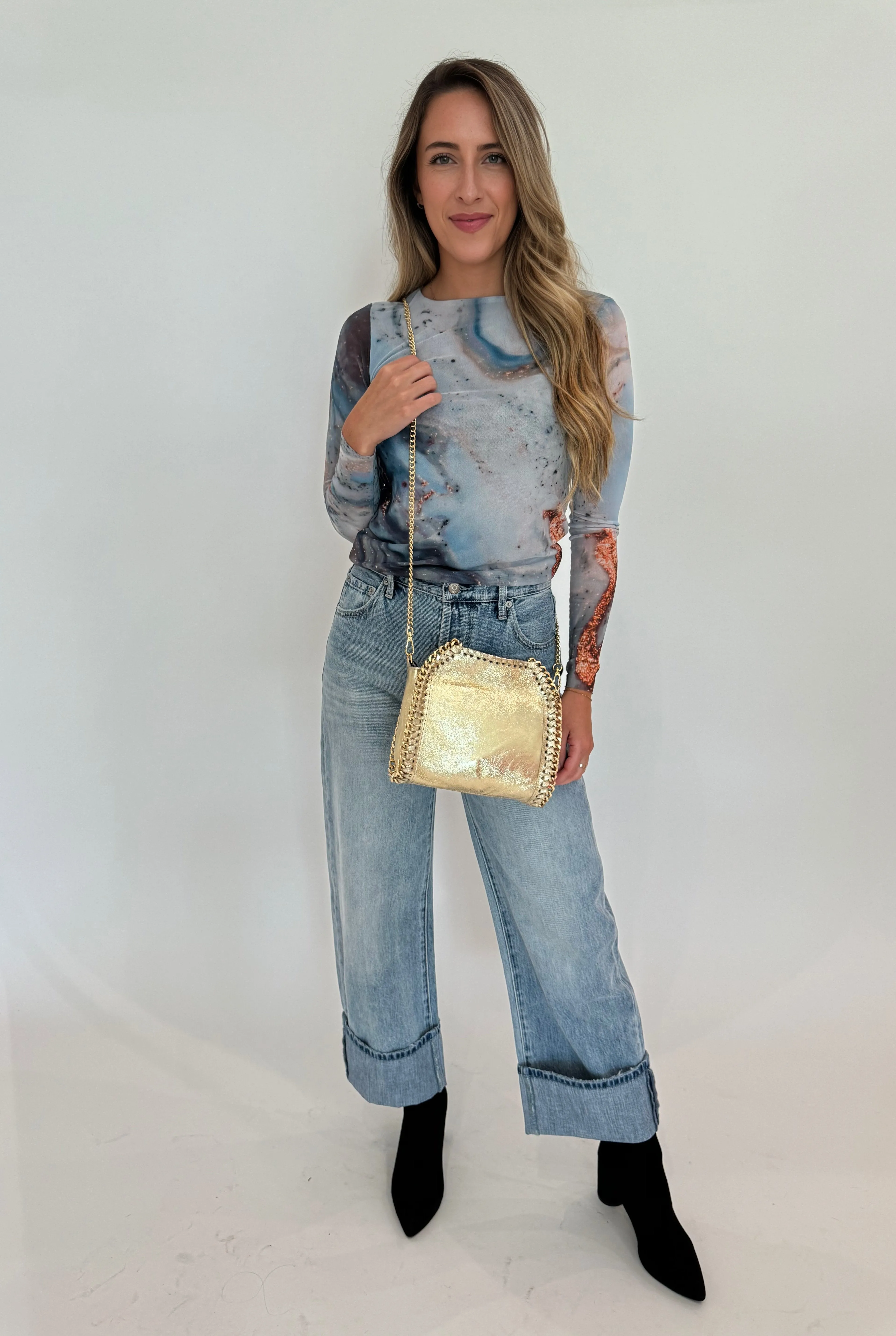 Metallic Luxe Chain Leather Bag - Gold