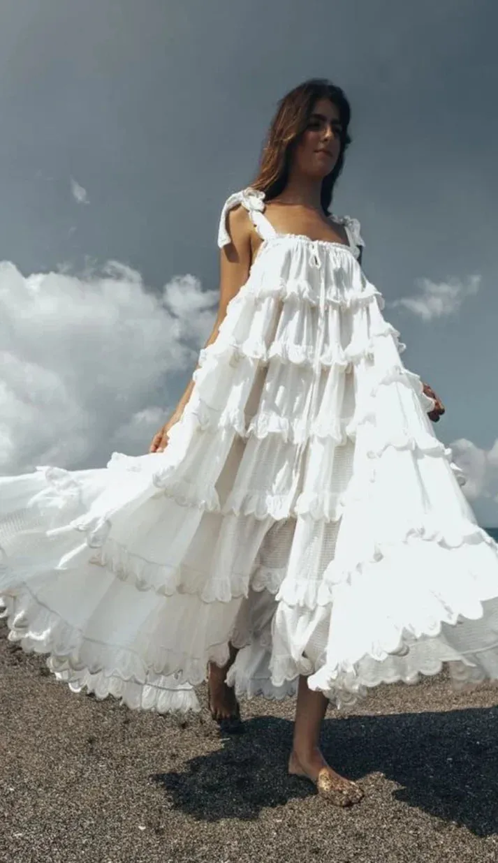 Milk Schiffli Stylish Frill Maxi Dress