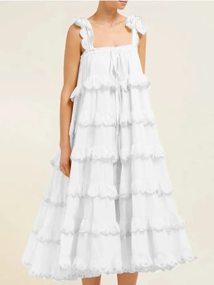 Milk Schiffli Stylish Frill Maxi Dress
