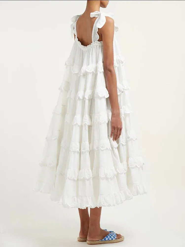 Milk Schiffli Stylish Frill Maxi Dress