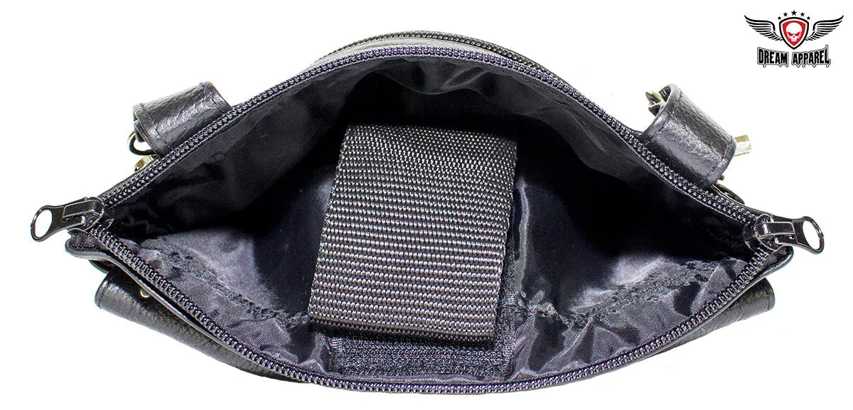 Naked Cowhide Leather Purple Skull Gun Holster Belt Bag with Studs