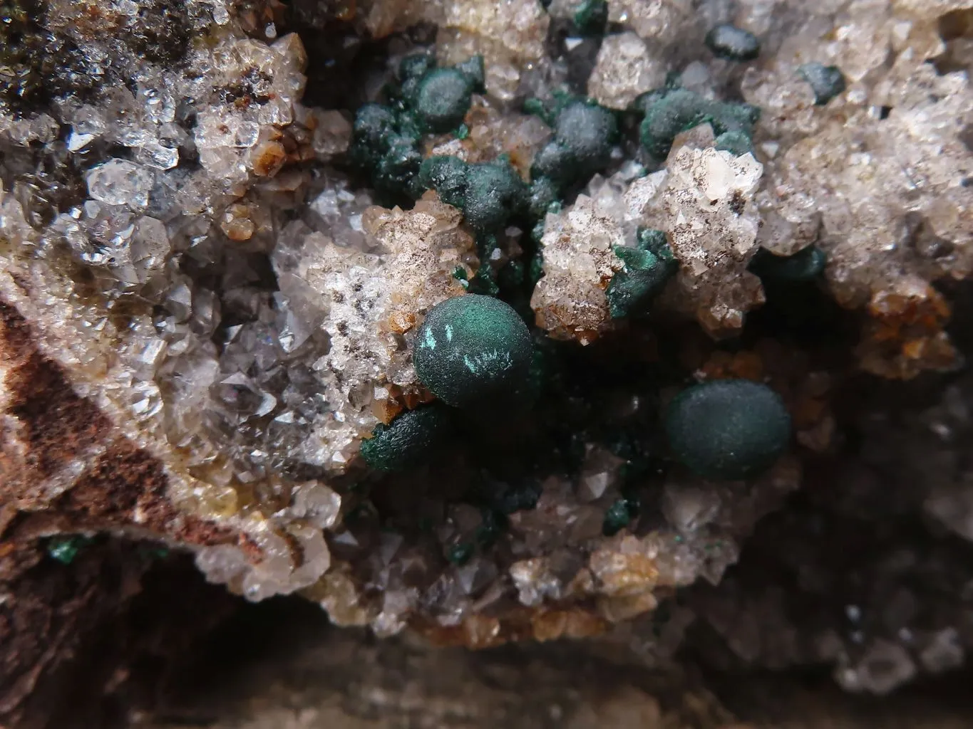 Natural Rare Ball Malachite On Drusi Quartz & Dolomite Matrix  x 1 From Kambove, Congo
