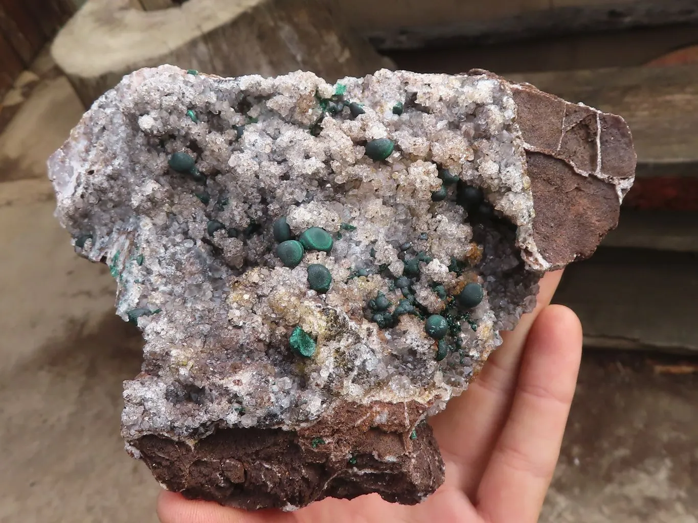 Natural Rare Ball Malachite On Drusi Quartz & Dolomite Matrix  x 1 From Kambove, Congo