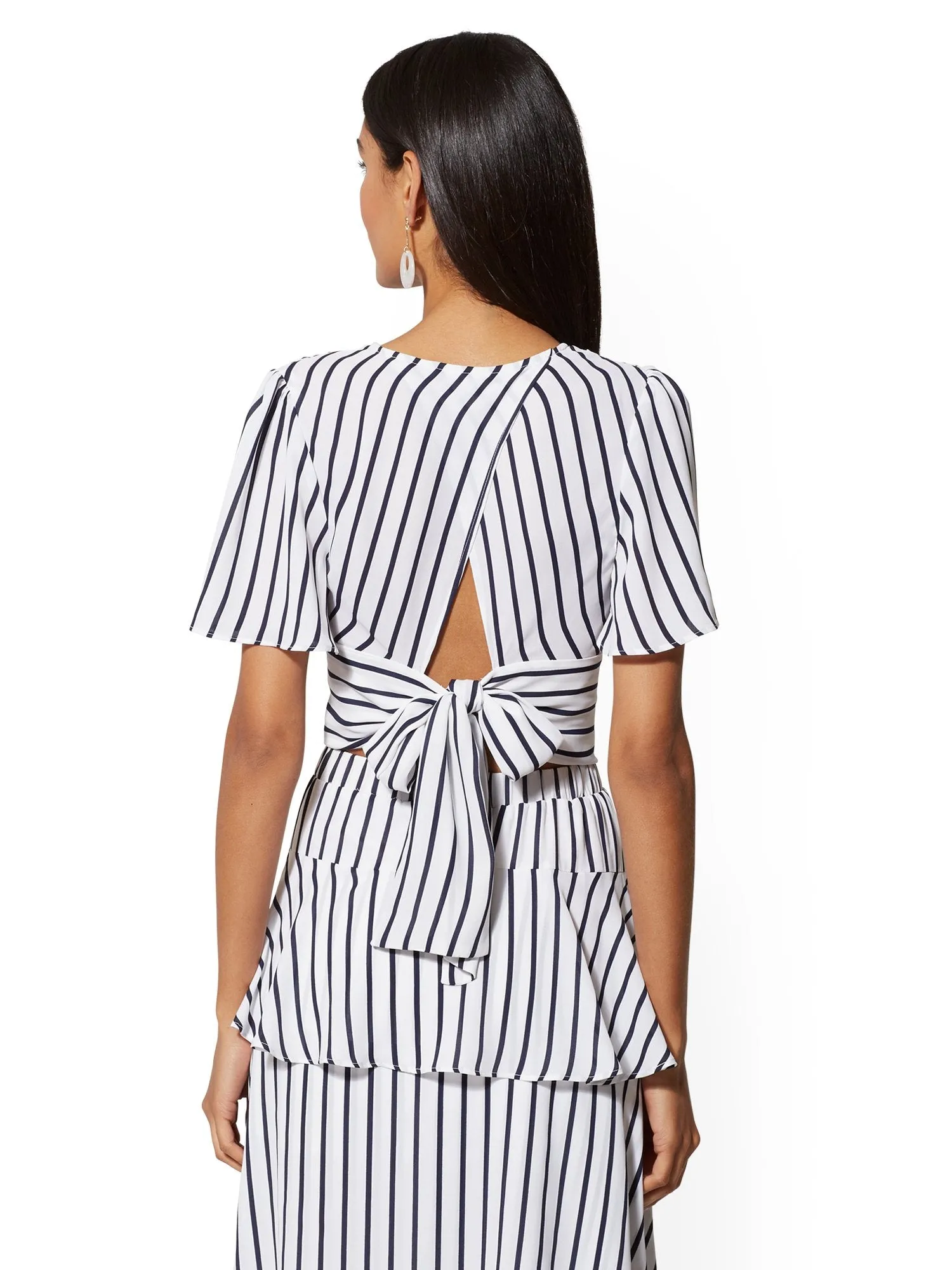 Navy & White Stripe Wrap Blouse