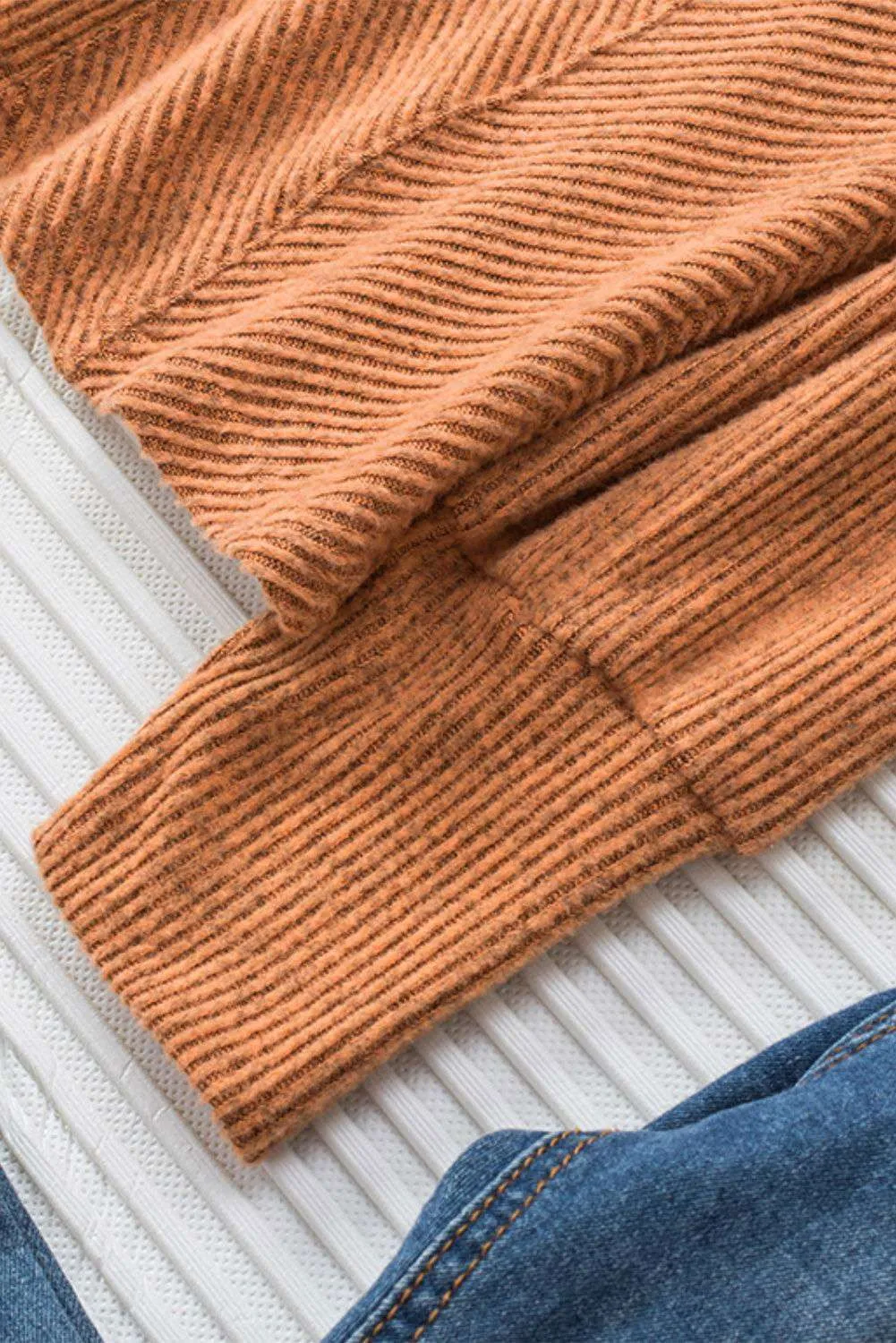 Neck Textured Top - Deep U Neck Stylish Long Sleeve Top