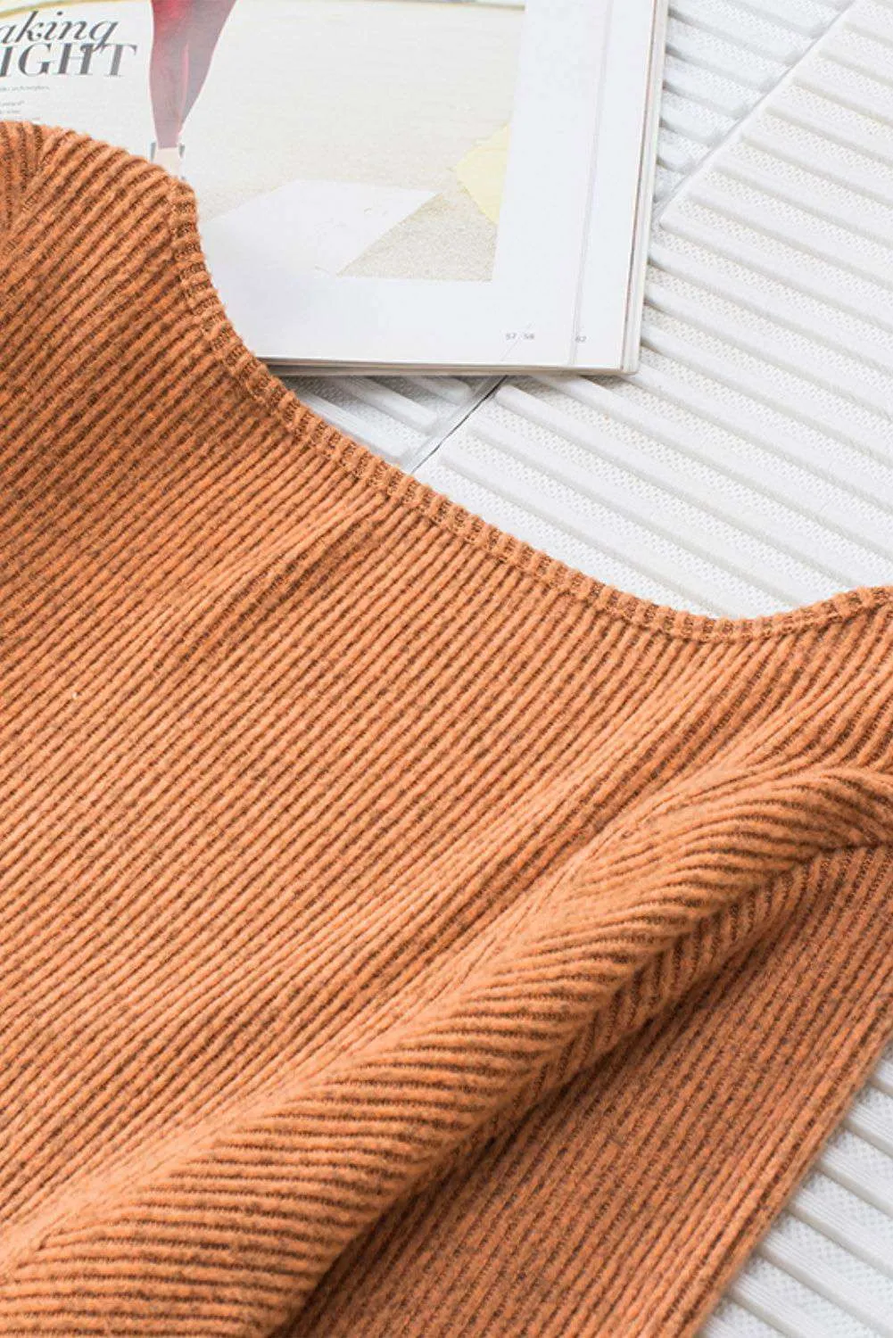 Neck Textured Top - Deep U Neck Stylish Long Sleeve Top