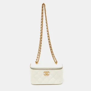 Off White Quilted Leather Vanity Case Chain Bag