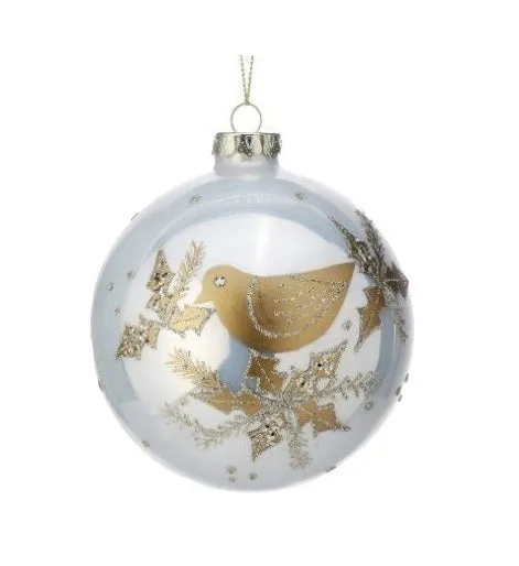 Pearl & Gold Dove Glass Ornament