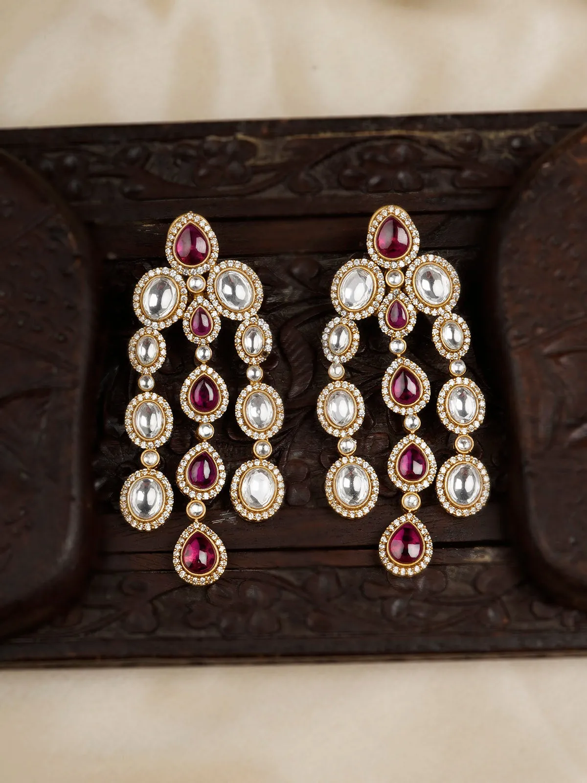 Pink Color Gold Plated Faux Polki Earrings - PK-E60WP