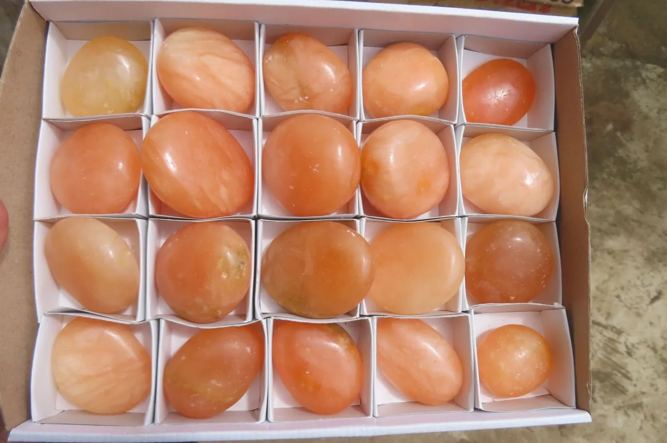 Polished Orange Twist Calcite Palm Stones x 20 From Madagascar