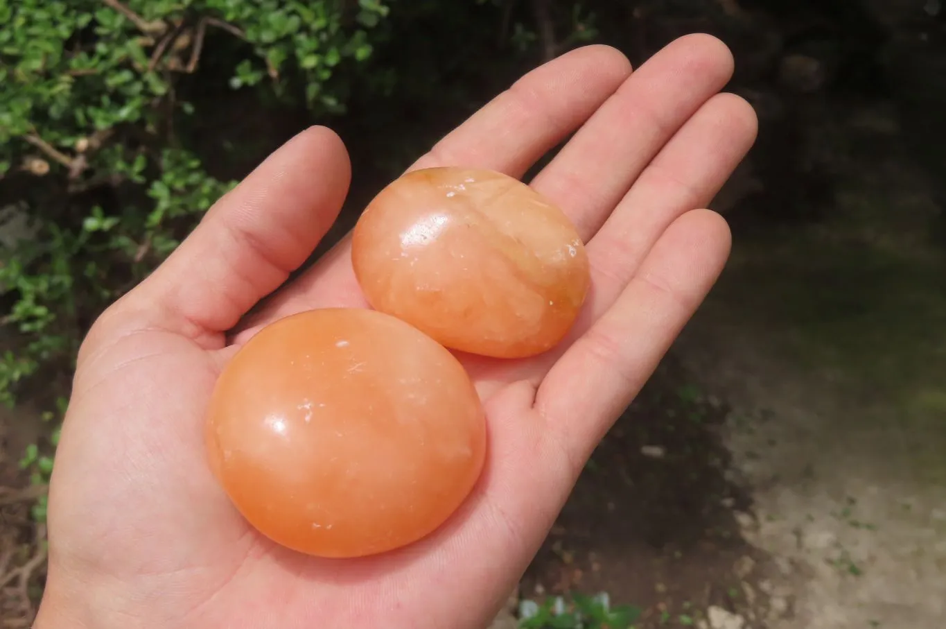 Polished Orange Twist Calcite Palm Stones x 20 From Madagascar