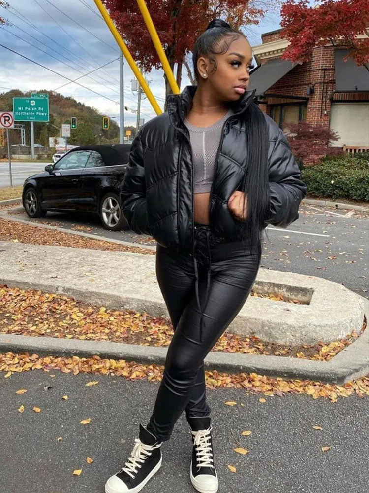 PU Zipper Graceful Up Pants