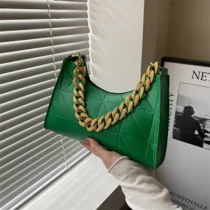 "Drinks On Me" Green Shoulder Bag w/ Gold Chain Detail