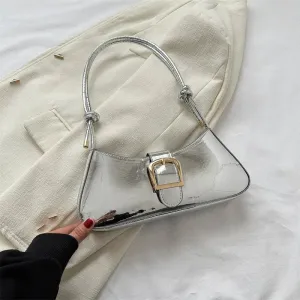 "Happy Hour" Silver Shoulder Bag w/ Gold Buckle Detail