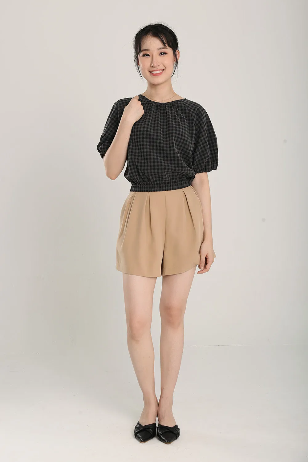 Rania Top in Dark Grey Gingham