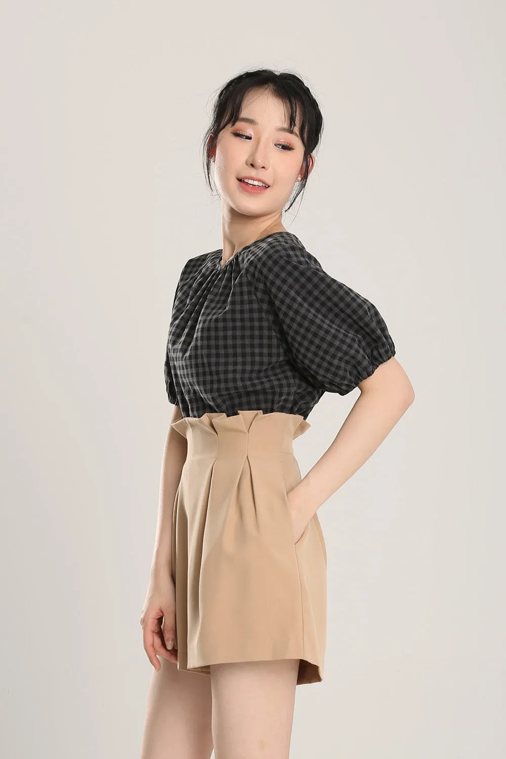 Rania Top in Dark Grey Gingham