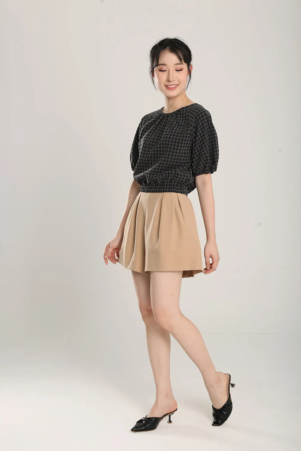 Rania Top in Dark Grey Gingham