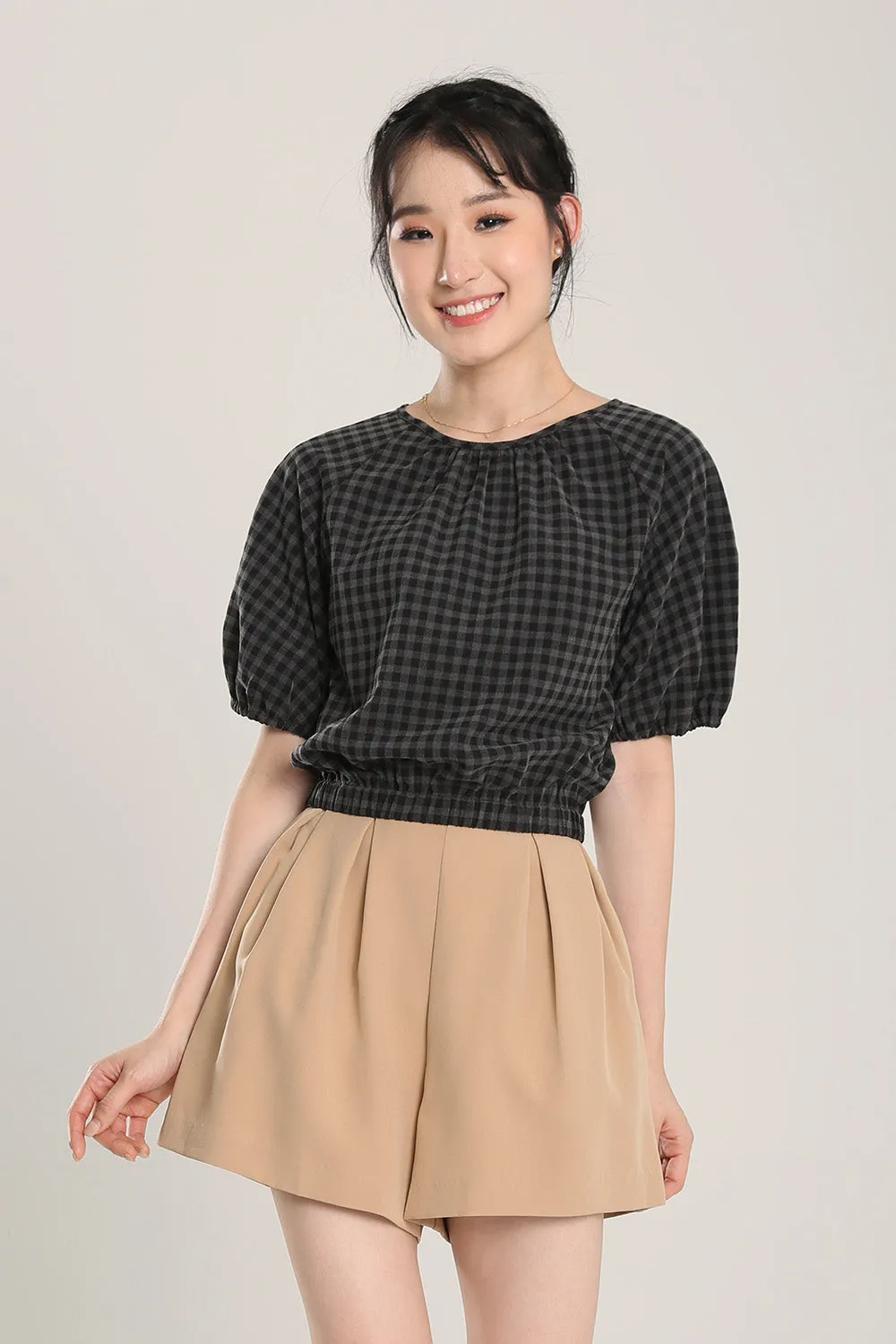 Rania Top in Dark Grey Gingham