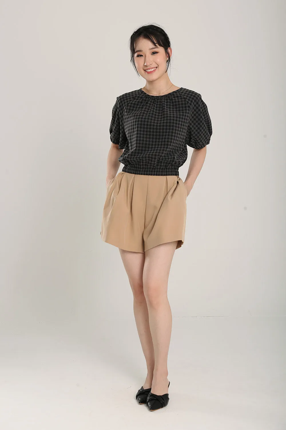 Rania Top in Dark Grey Gingham