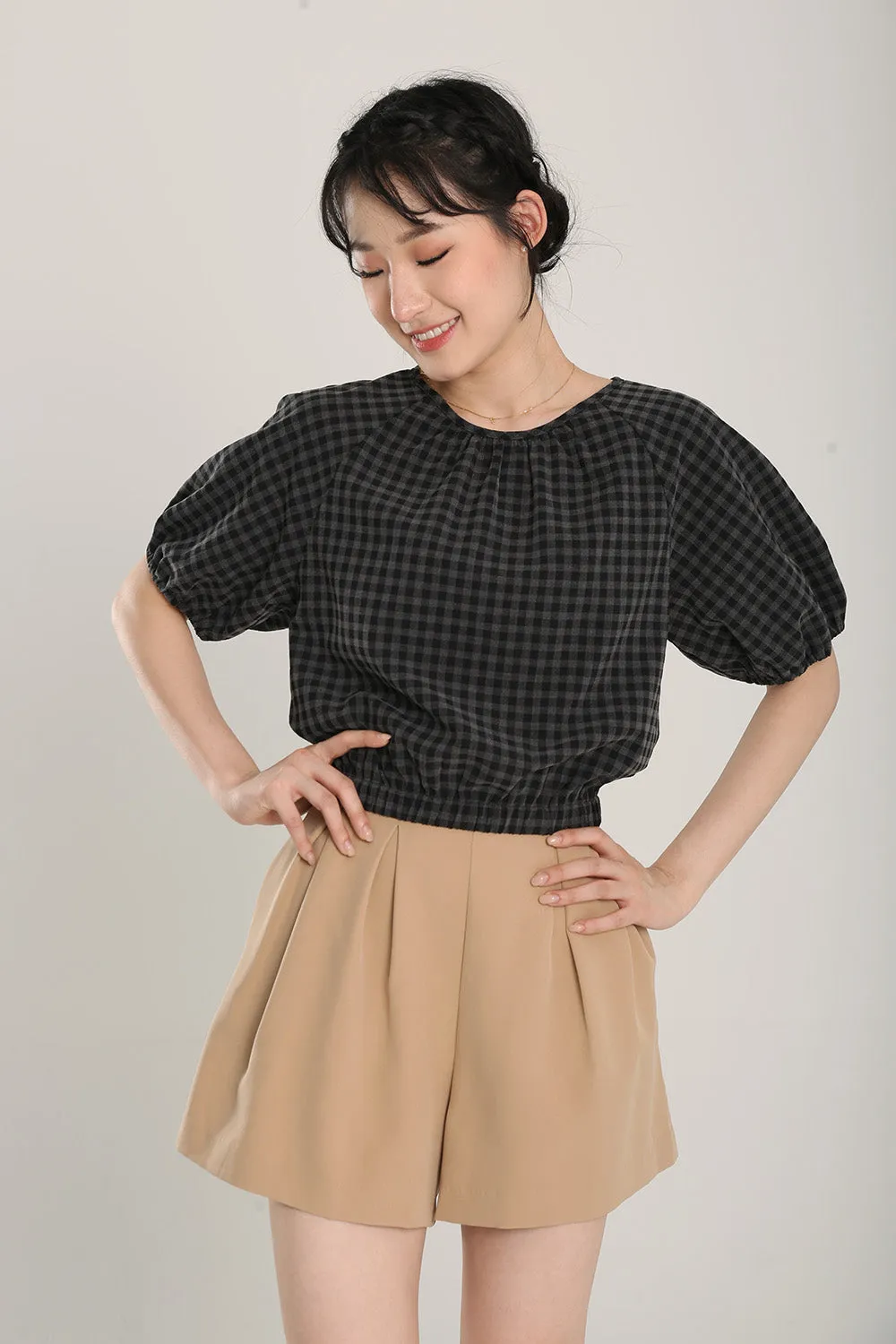 Rania Top in Dark Grey Gingham