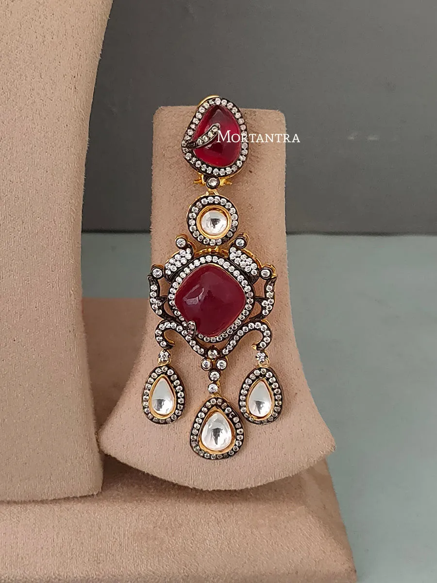 Red Color Faux Polki Necklace Set - PK-S13R