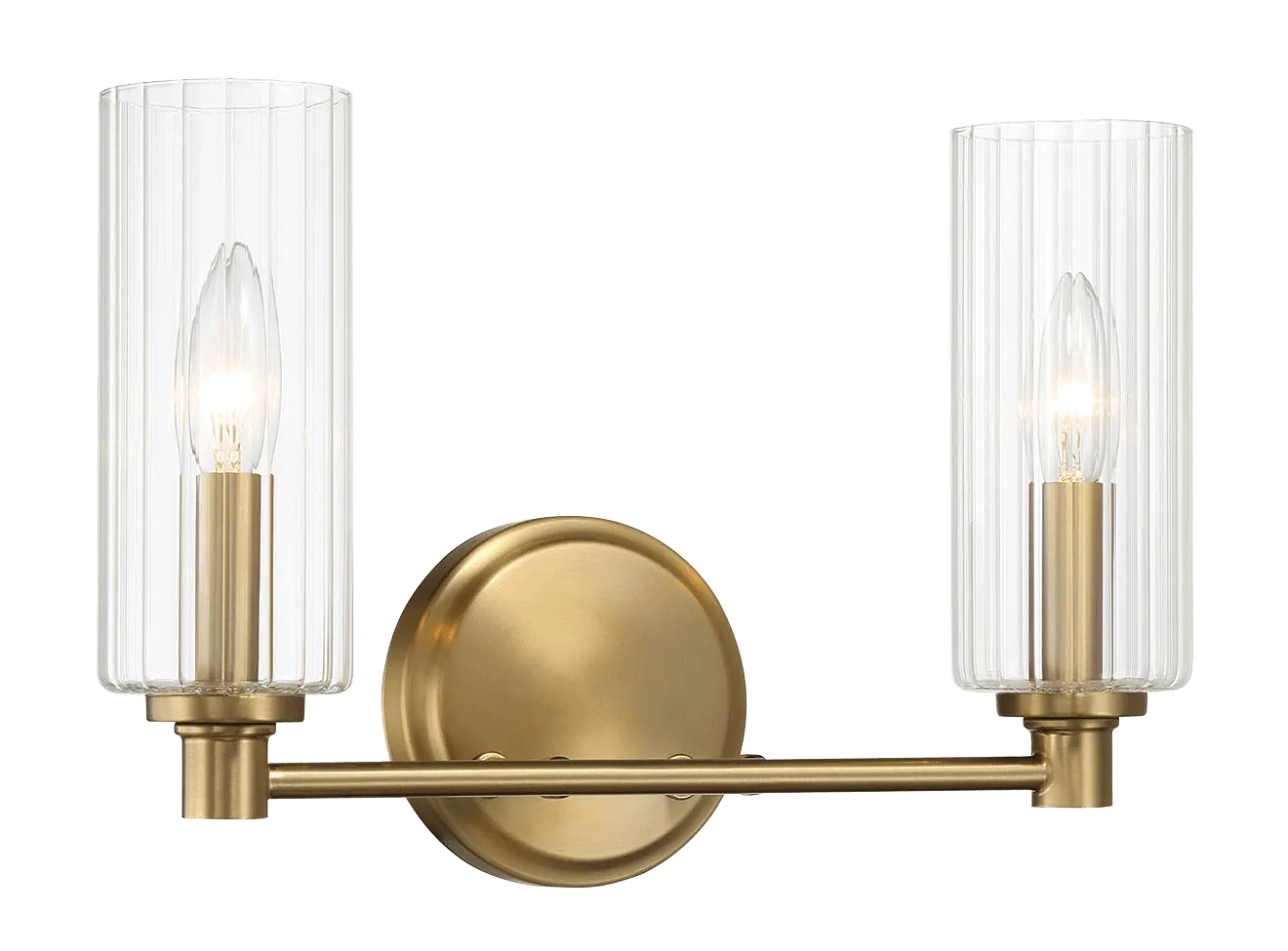 Regal Double Light Vanity With Clear Ribbed Glass - Satin Brass