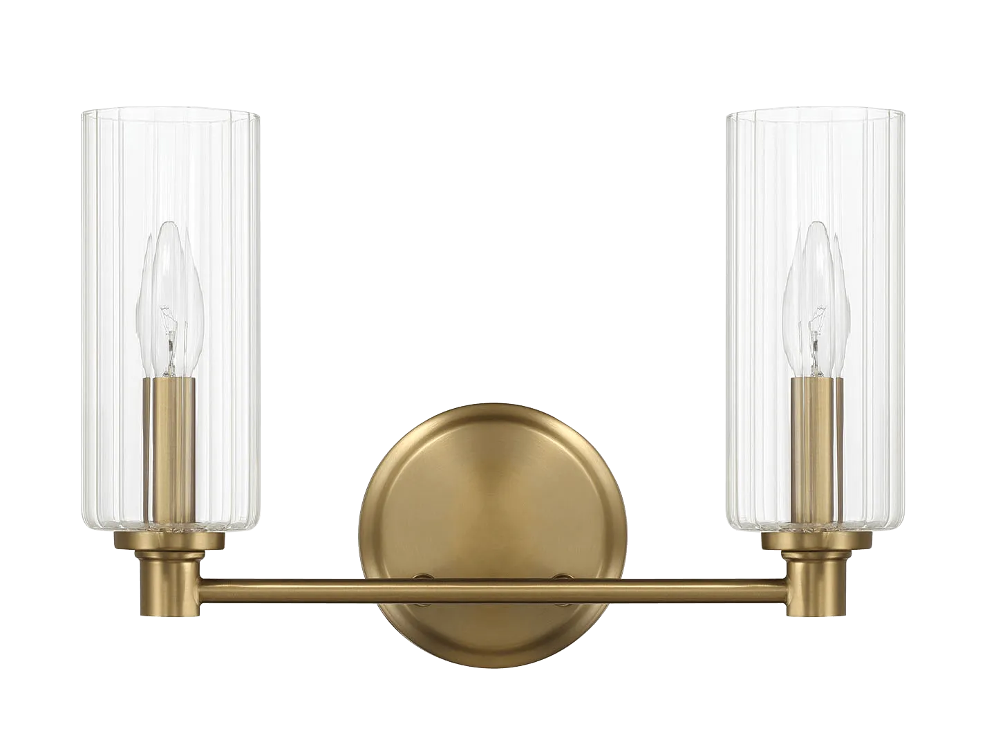 Regal Double Light Vanity With Clear Ribbed Glass - Satin Brass