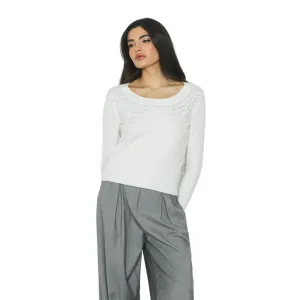 Relish maglia manica lunga con scollo ampio con strass Morgana RDA2402605059 latte