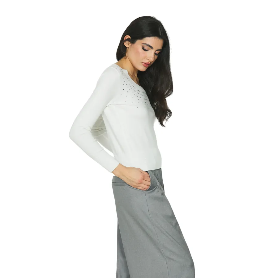 Relish maglia manica lunga con scollo ampio con strass Morgana RDA2402605059 latte