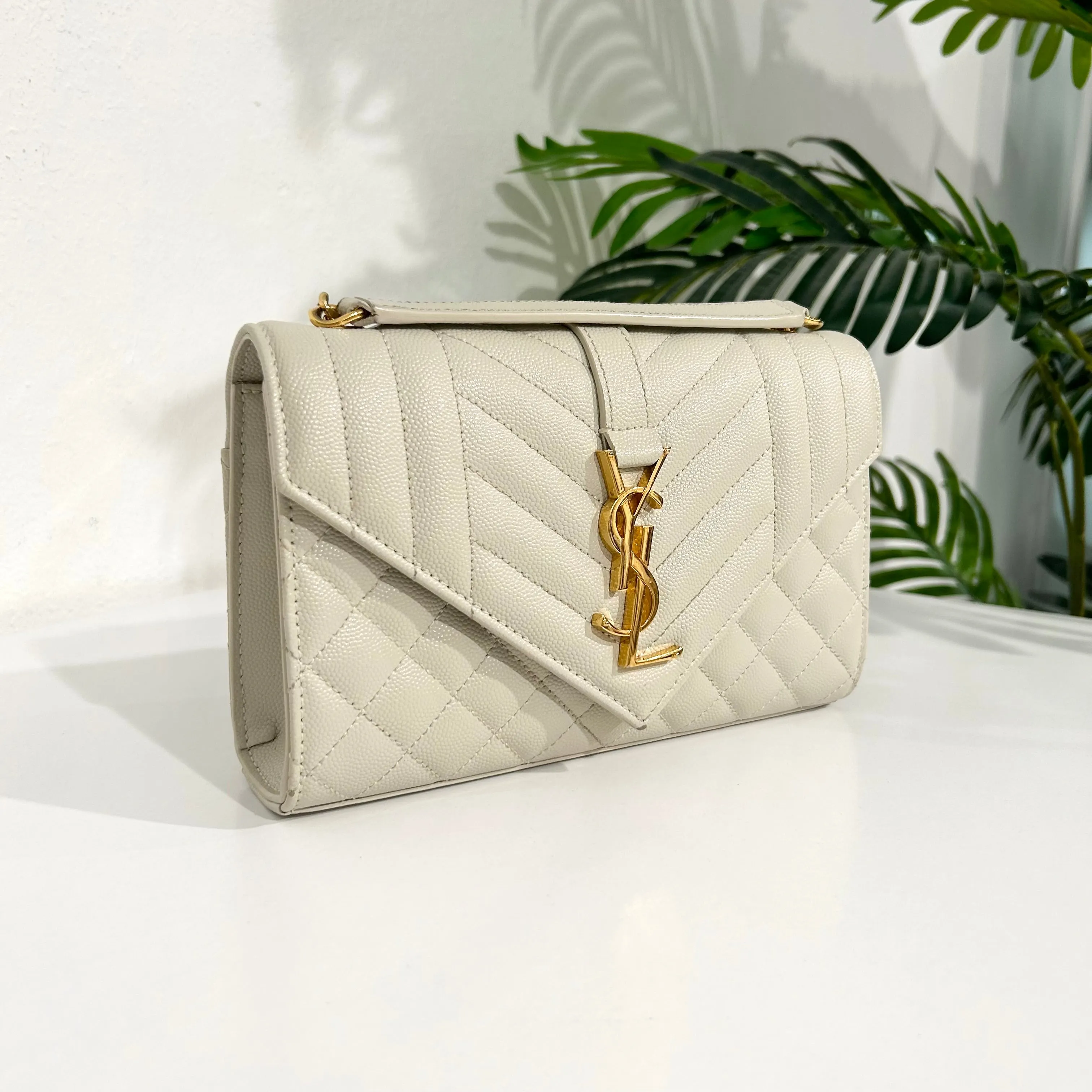 Saint Laurent Off White Small Envelope Crossbody Bag