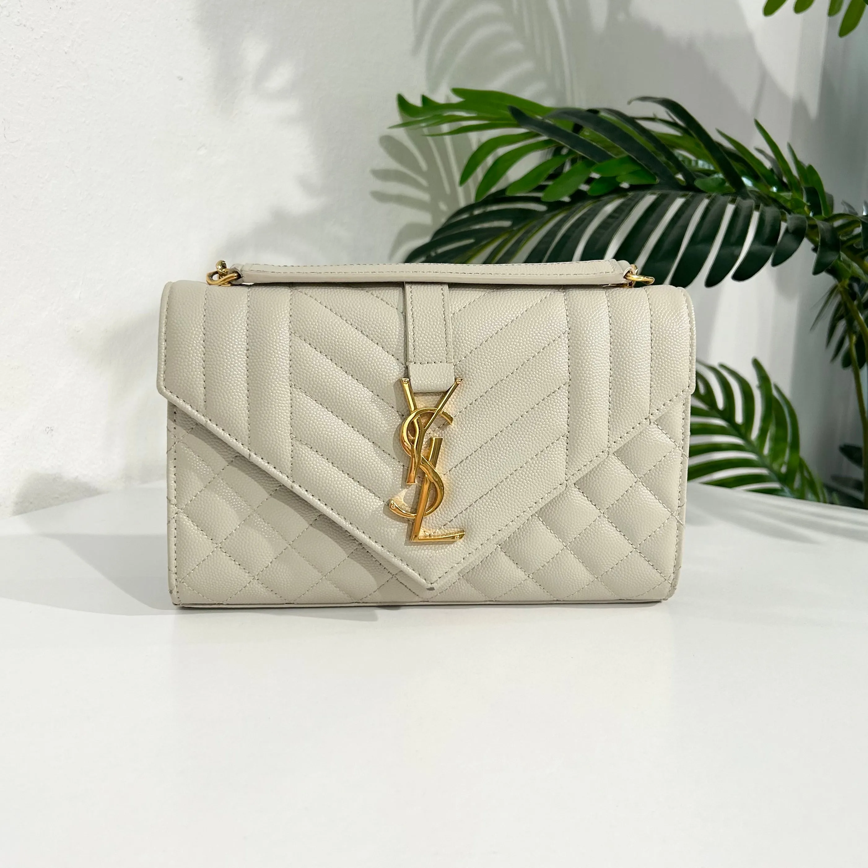 Saint Laurent Off White Small Envelope Crossbody Bag