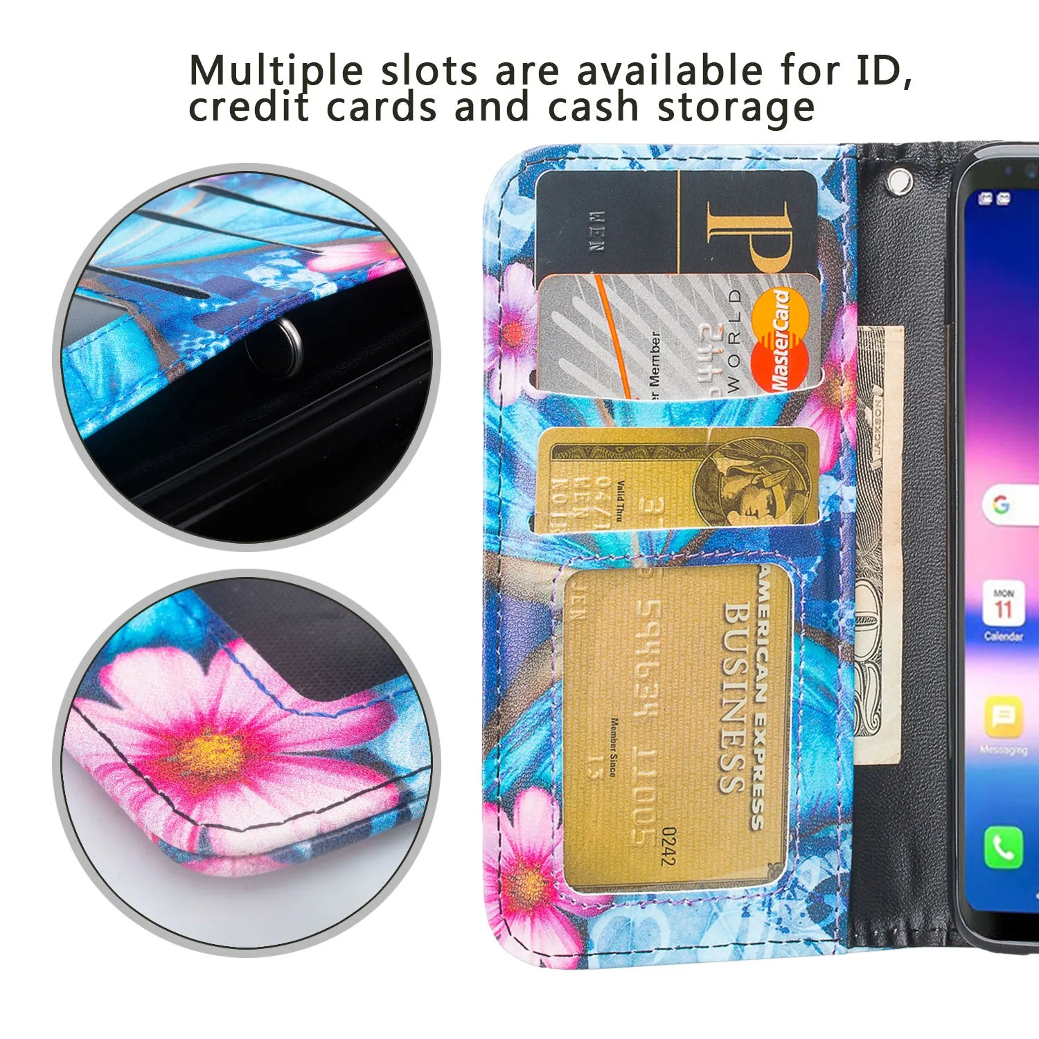 Samsung Galaxy S10e Case, Wrist Strap Pu Leather Wallet Case [Kickstand] with ID & Credit Card Slots - Blue Butterfly