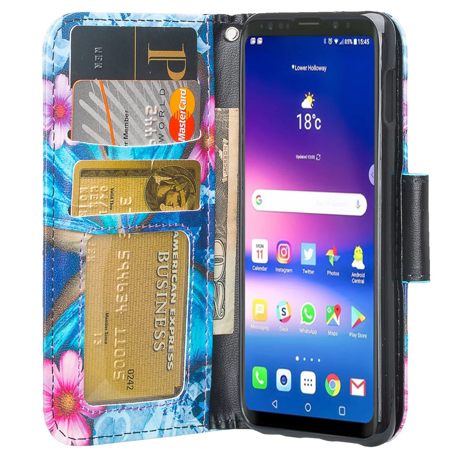 Samsung Galaxy S10e Case, Wrist Strap Pu Leather Wallet Case [Kickstand] with ID & Credit Card Slots - Blue Butterfly