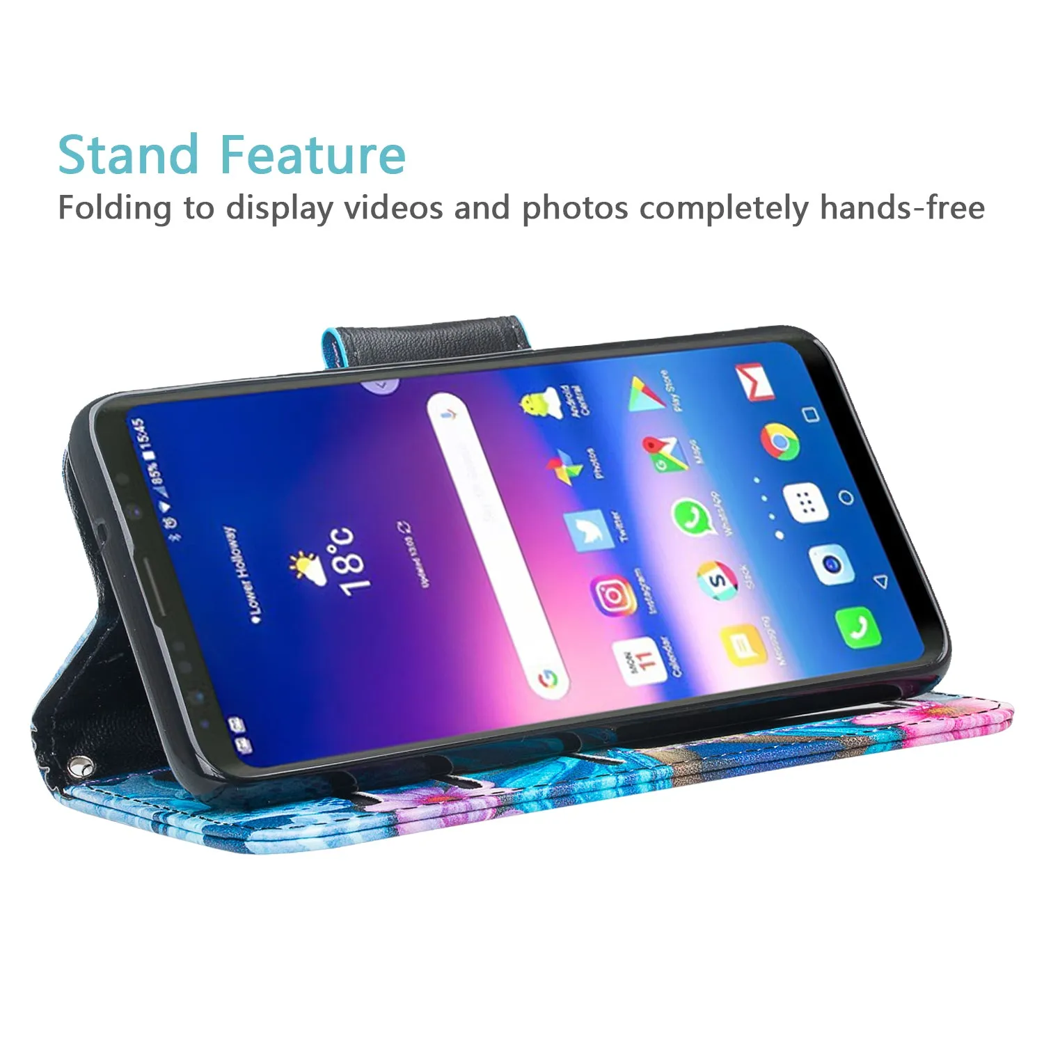 Samsung Galaxy S10e Case, Wrist Strap Pu Leather Wallet Case [Kickstand] with ID & Credit Card Slots - Blue Butterfly