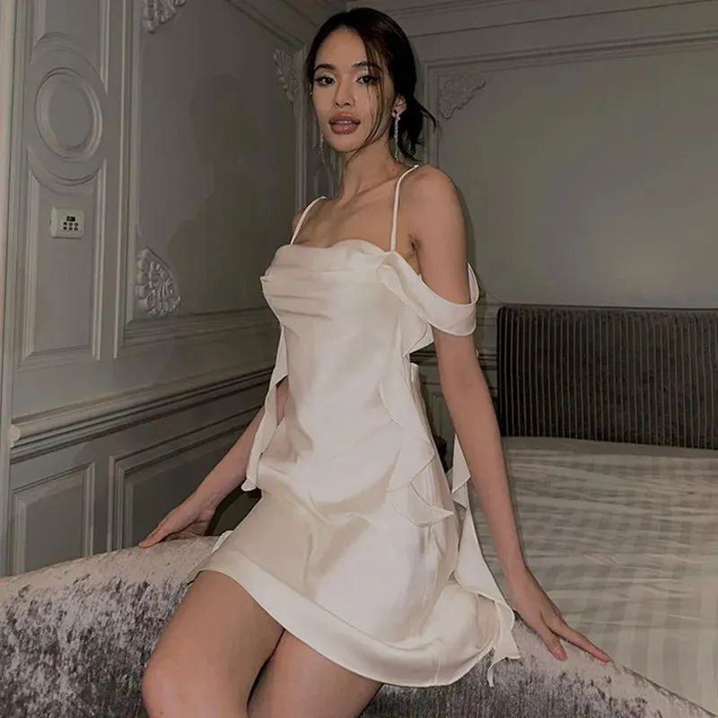 Satin Frill Stylish Strap Mini Dress
